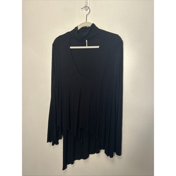 Free People Uptown Turtleneck Top XS Long Sleeve Plunging V-Neck Black Oversized - Picture 3 of 4